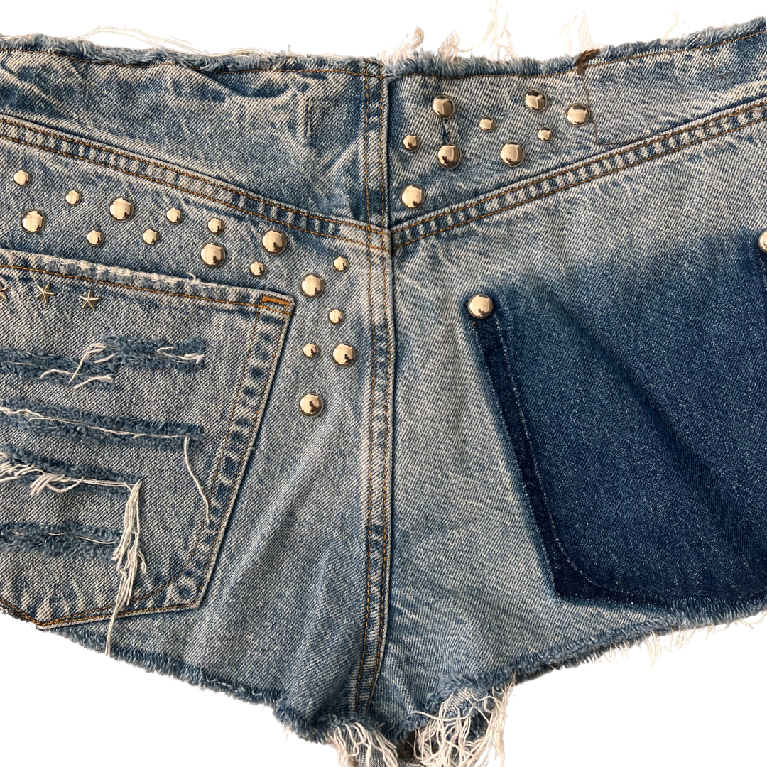Studded Distressed Mini Shorts