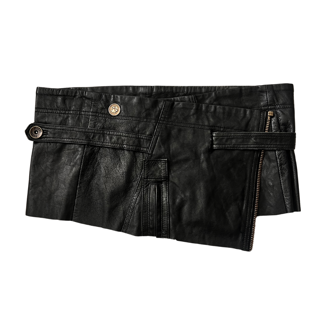 Asymmetric Leather Mini Skirt