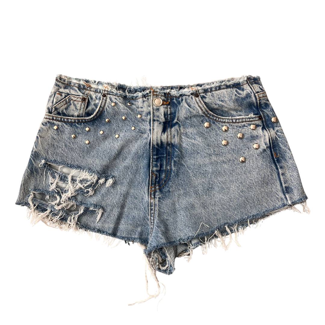 Studded Distressed Mini Shorts