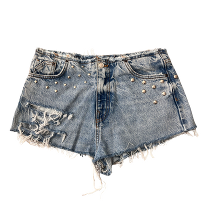 Studded Distressed Mini Shorts