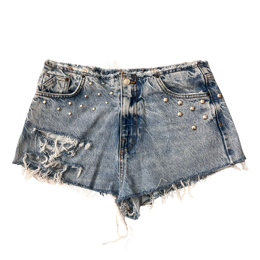 Studded Distressed Mini Shorts