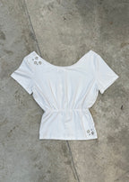 OFF THE SHOULDER WHITE GROMMET TOP