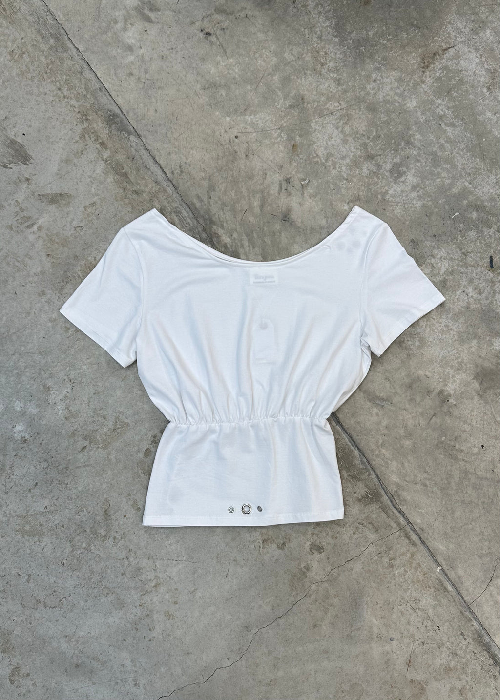 OFF THE SHOULDER WHITE GROMMET TOP