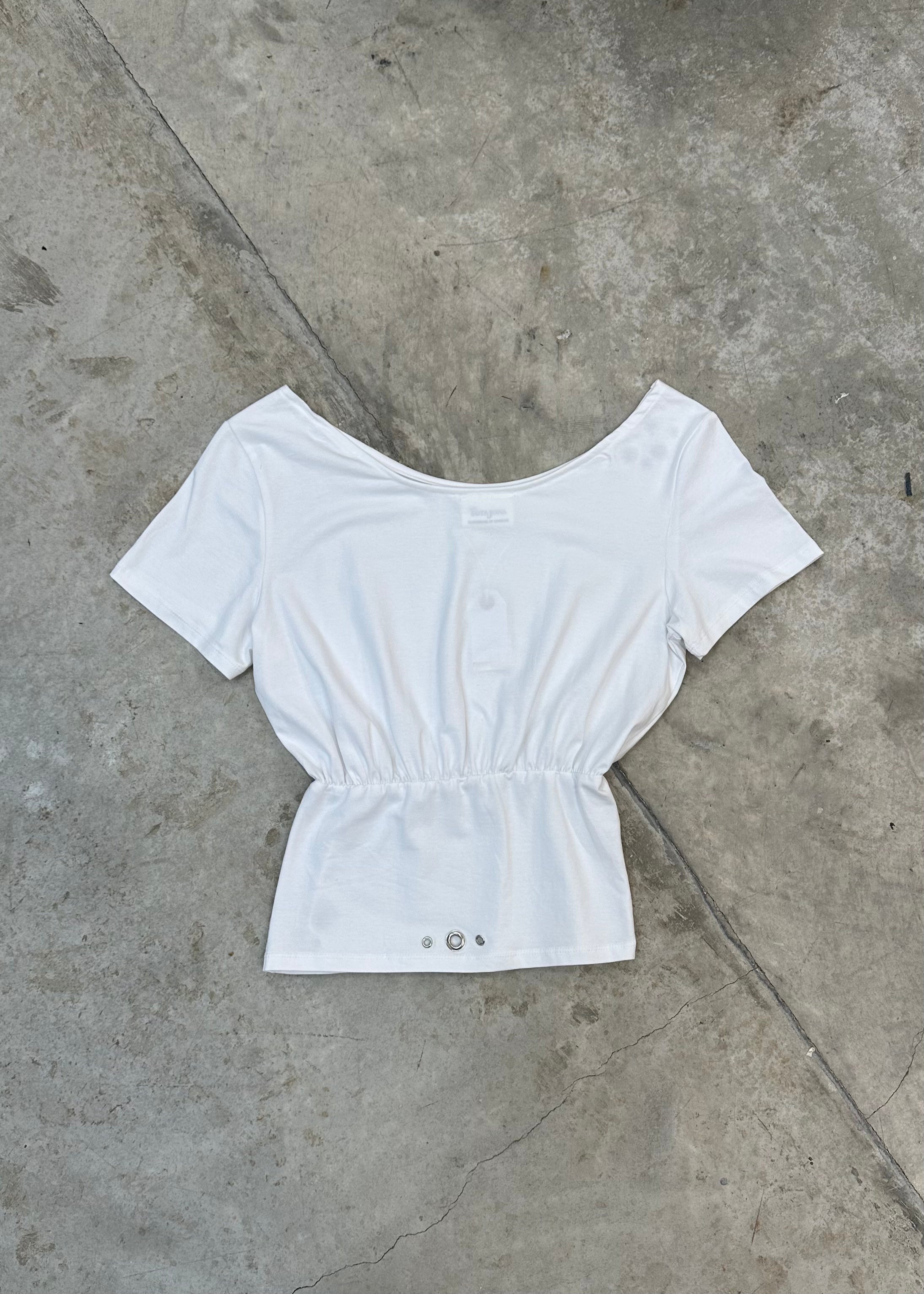 OFF THE SHOULDER WHITE GROMMET TOP