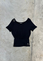 OFF SHOULDER BLACK GROMMET TOP