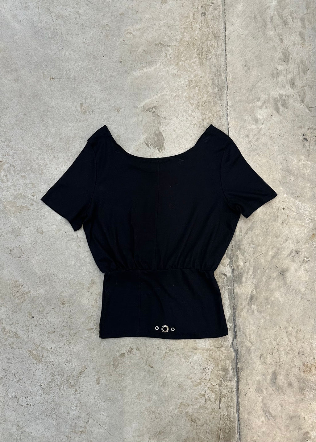 OFF SHOULDER BLACK GROMMET TOP