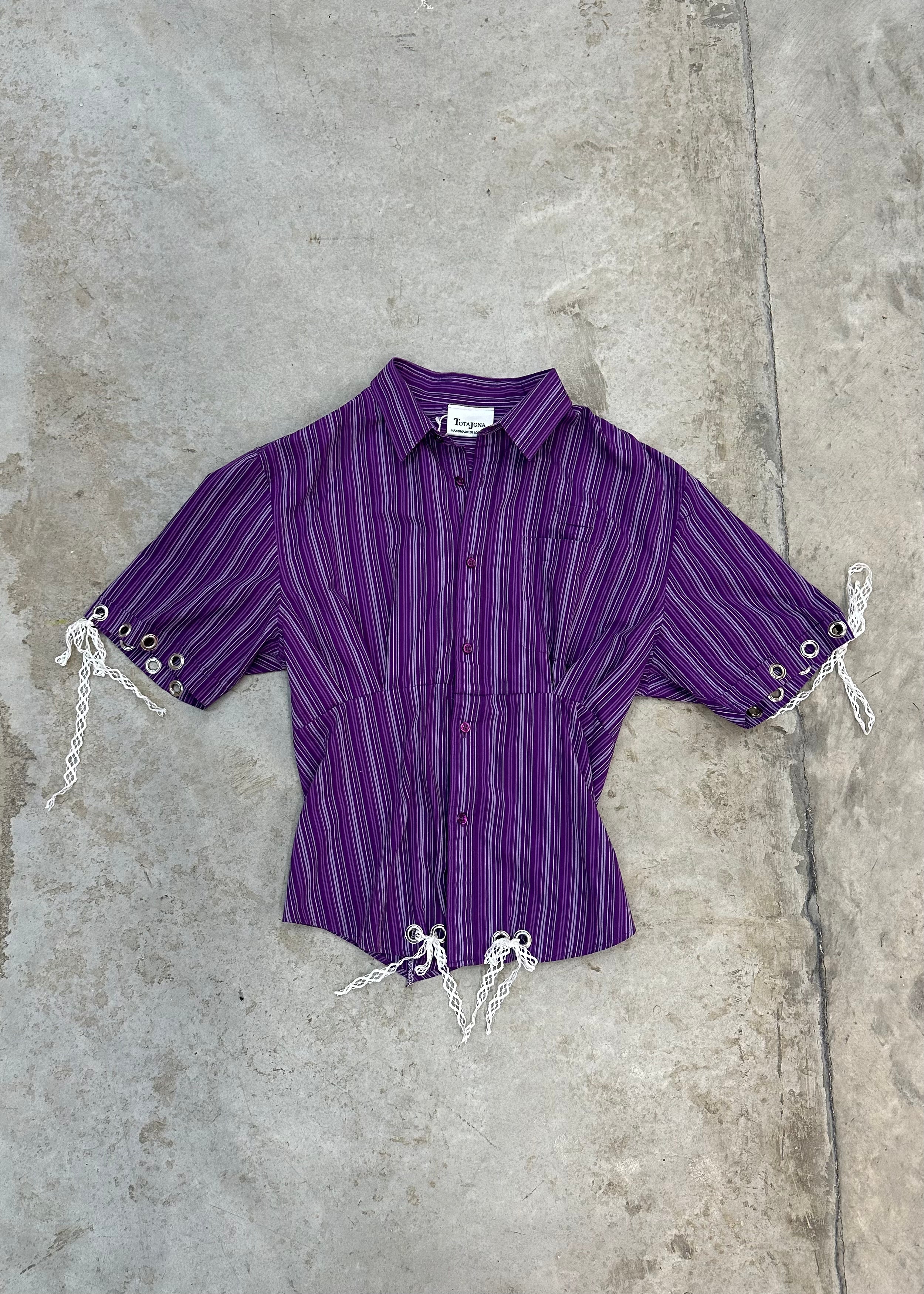 STRIPED PURPLE BUTTON UP TOP