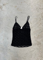 Black lace cami with pink ribbon
