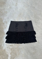 STRIPED AND MESH RUFFLE SKIRT