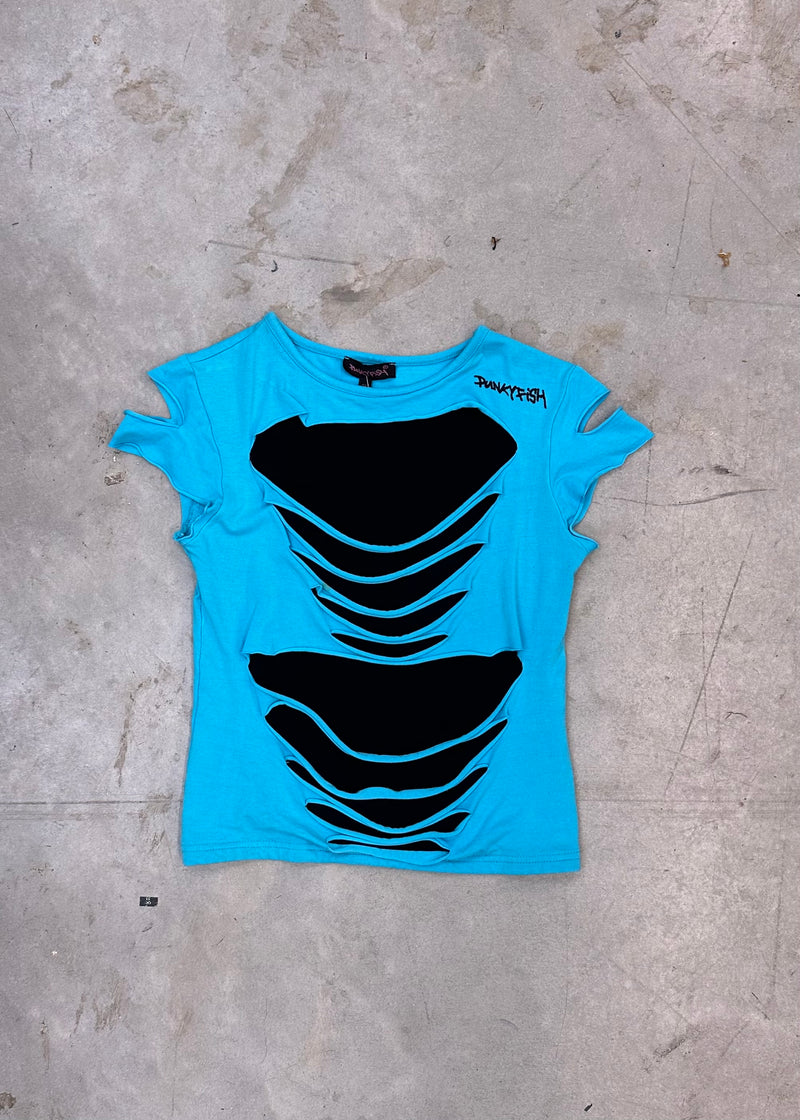 PUNKYFISH BLUE AND BLACK CUT-OUT TOP